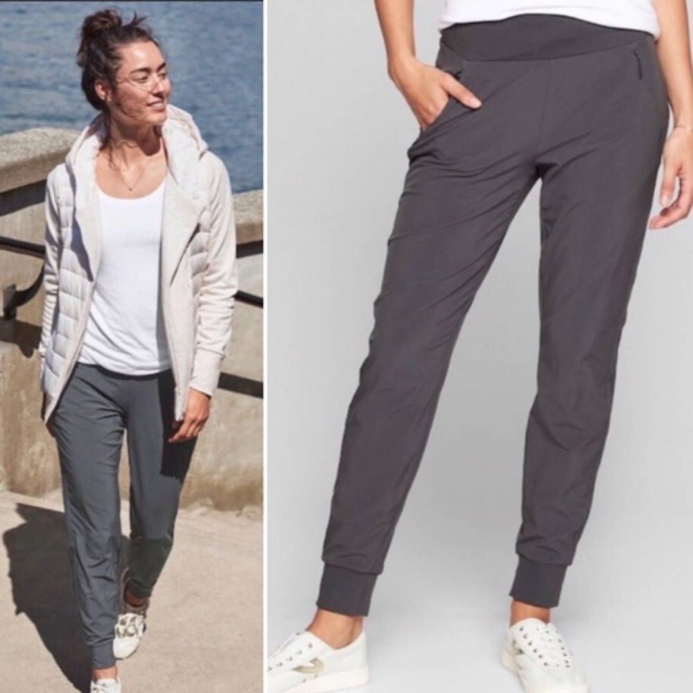 Athleta Pants Lined Soho Jogger Active Workout Athletic Yoga Neutral Gray